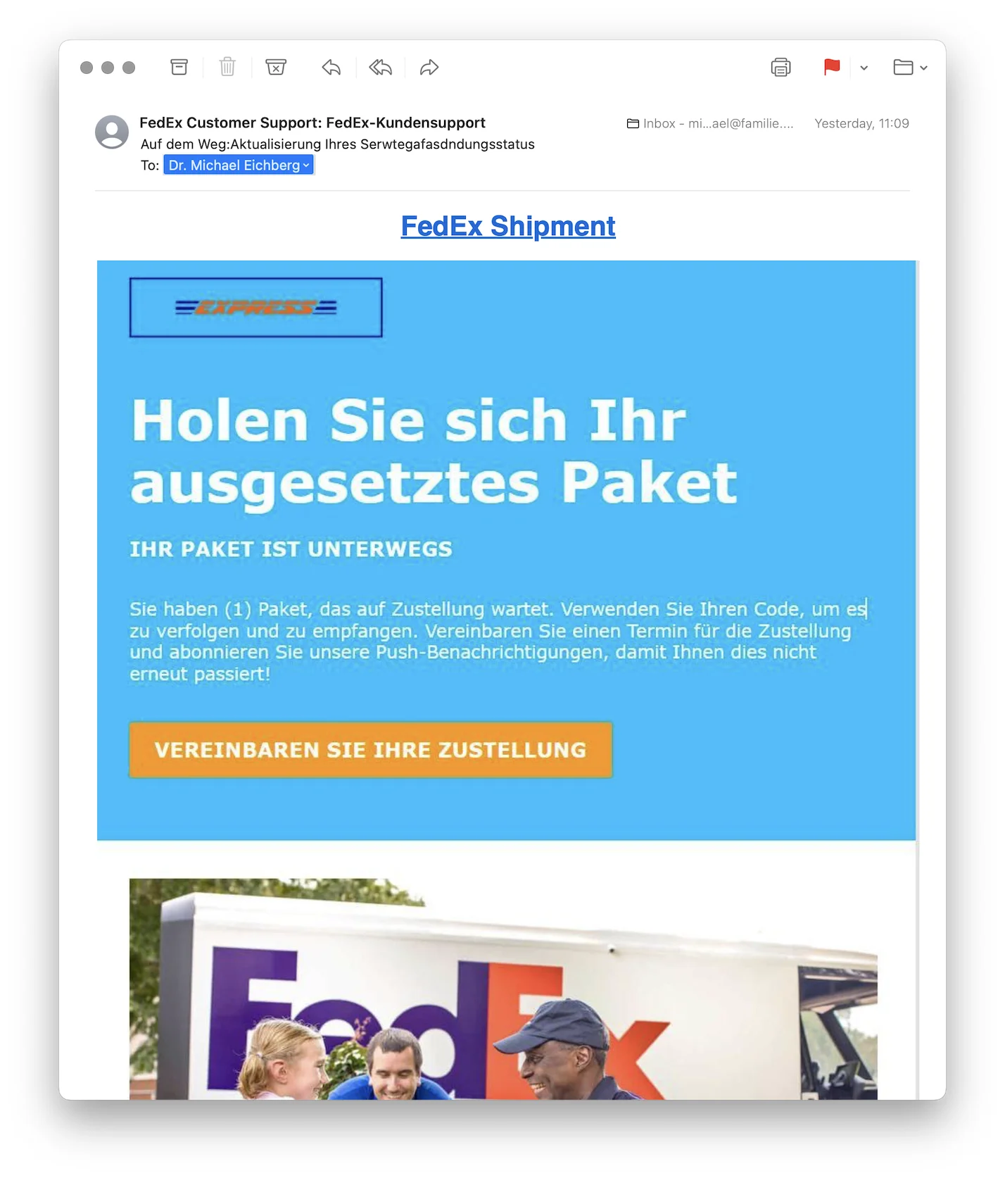 Typische „FedEx“ Phishing Email