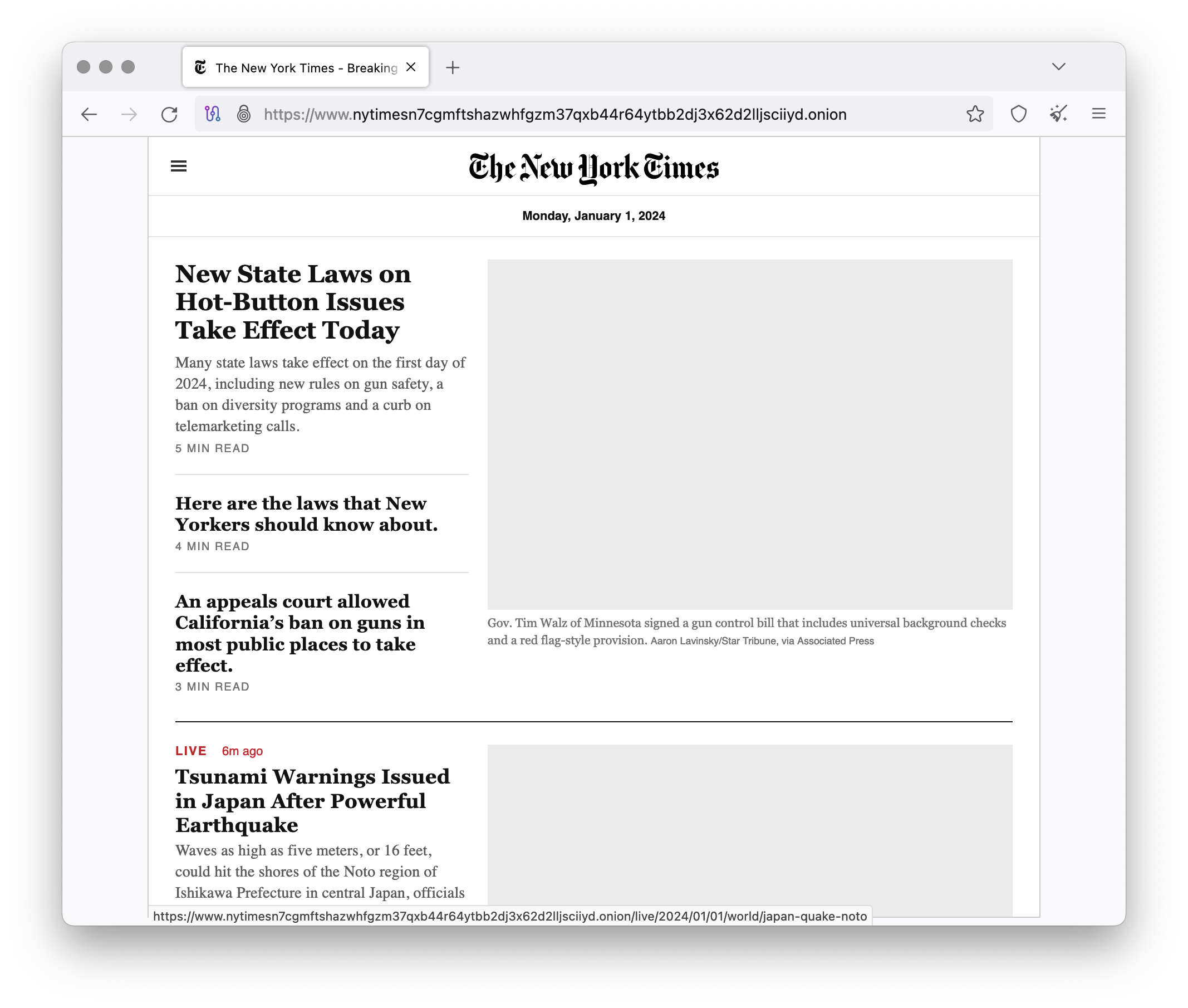 Tor Browser mit Ney-York-Times - 01.01.2024